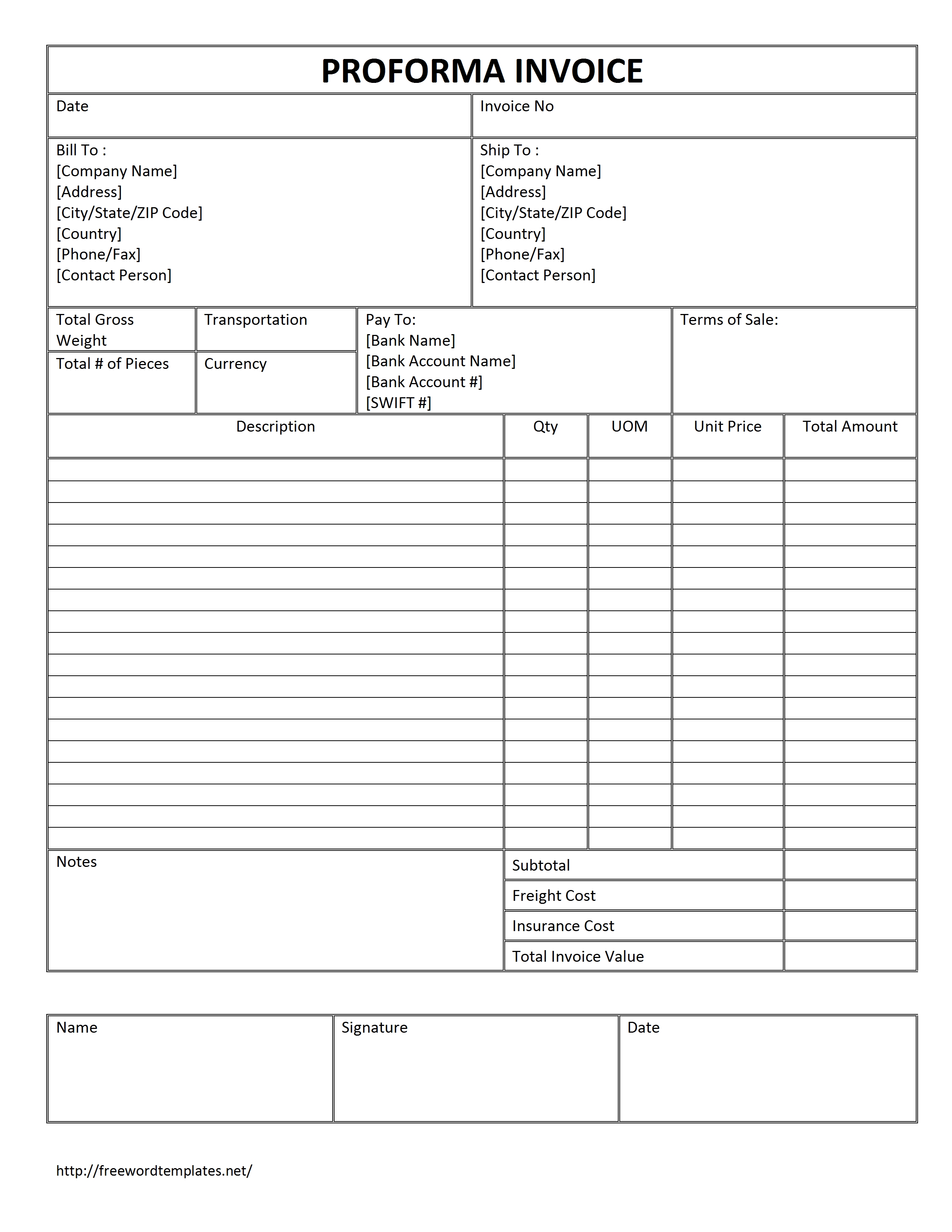 Commercial Invoice Template Free Microsoft Word Templates