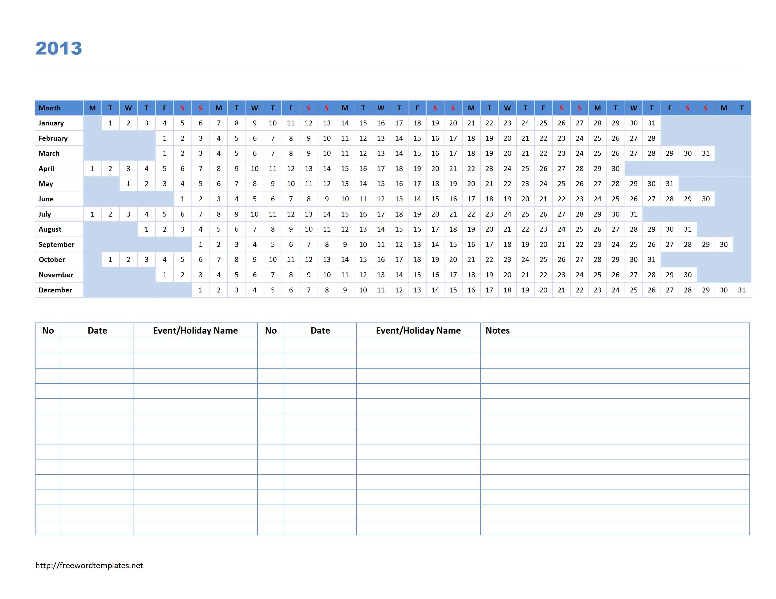 2013-linear-calendar-template