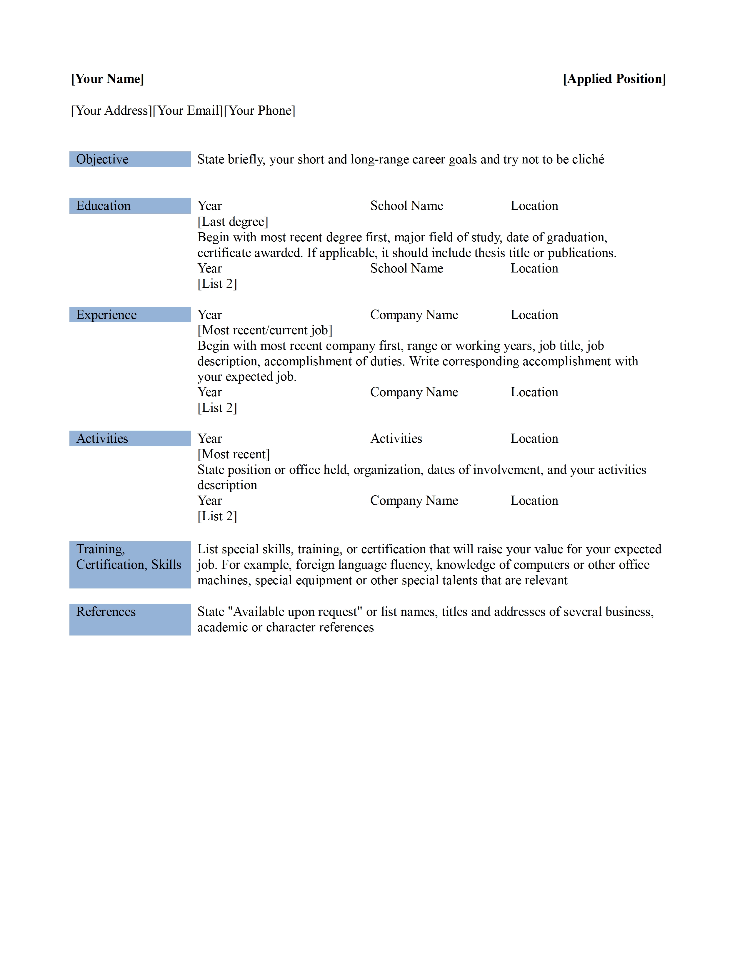 basic resume template free microsoft word templates