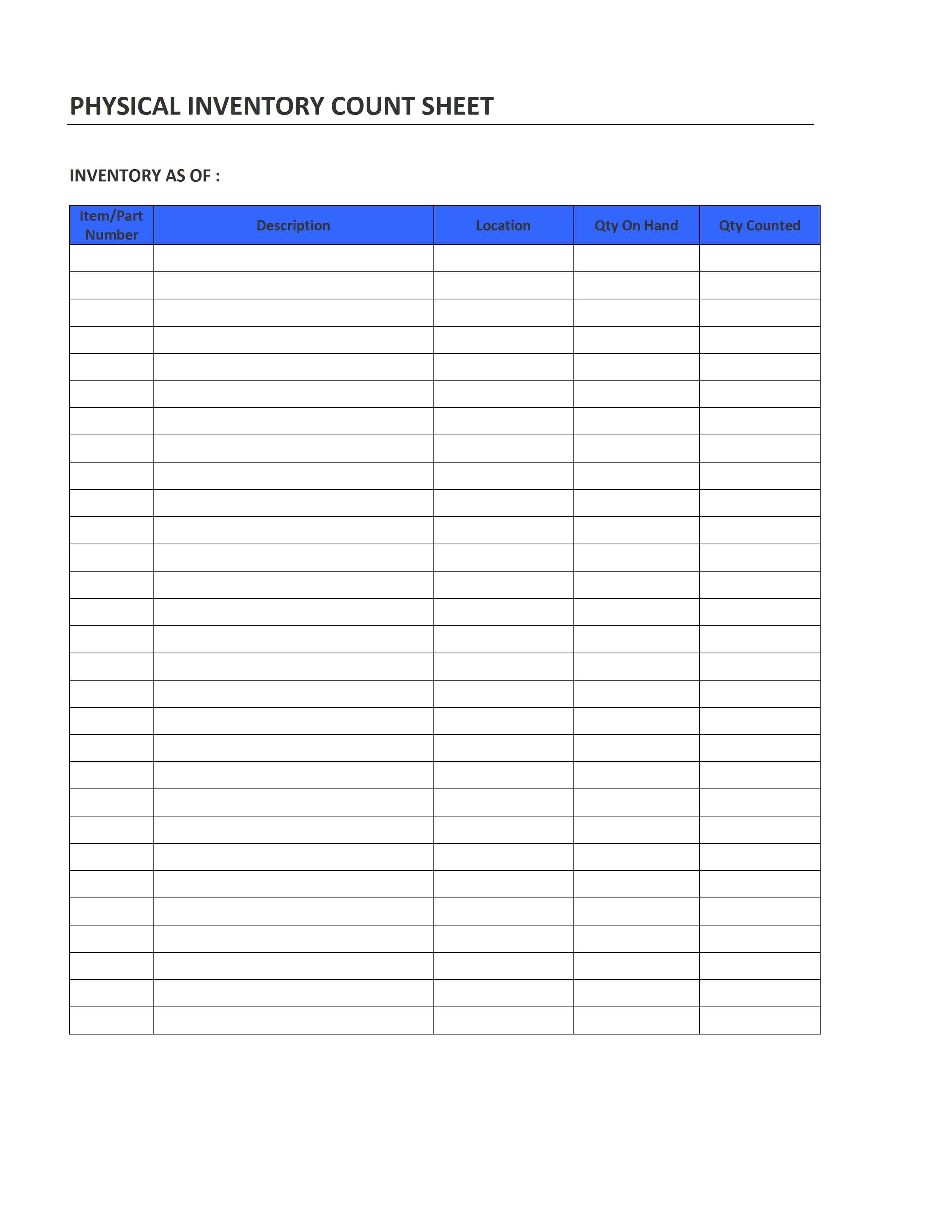 Blank Inventory Count Sheet Template