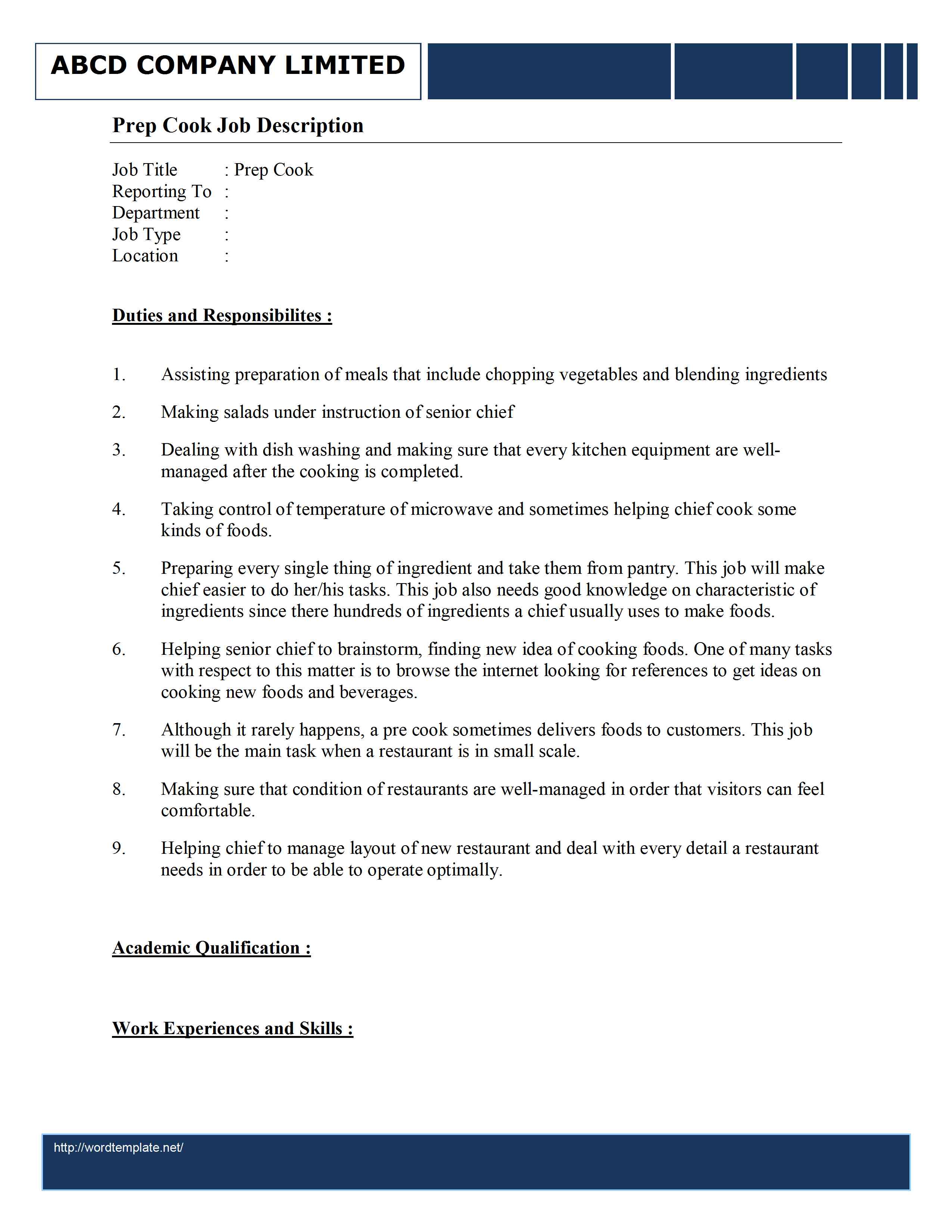 Grill cook job description for resume