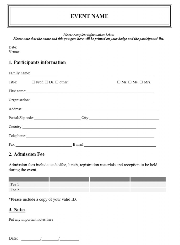 Free Blank Printable Event Registration Form Template Word