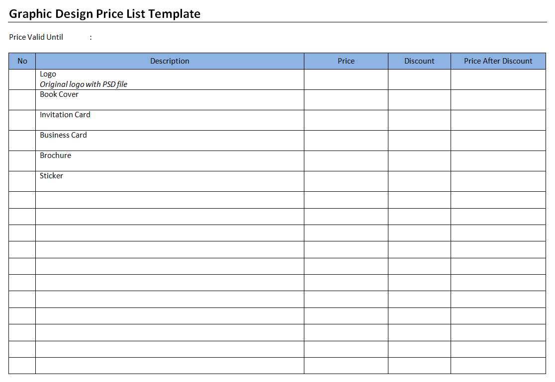 Graphic Design Price List Template