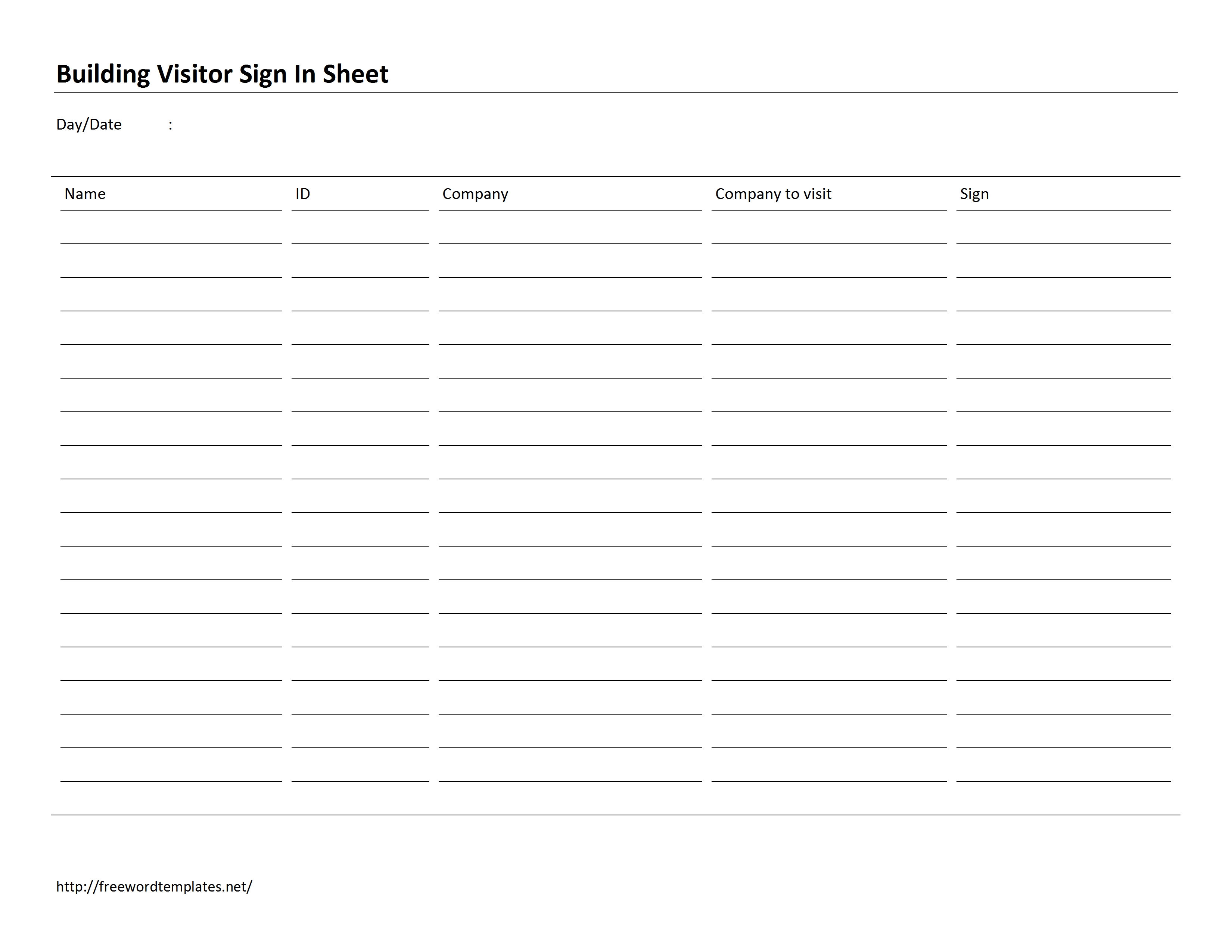 Building Visitor Sign In Sheet Template for MS Word