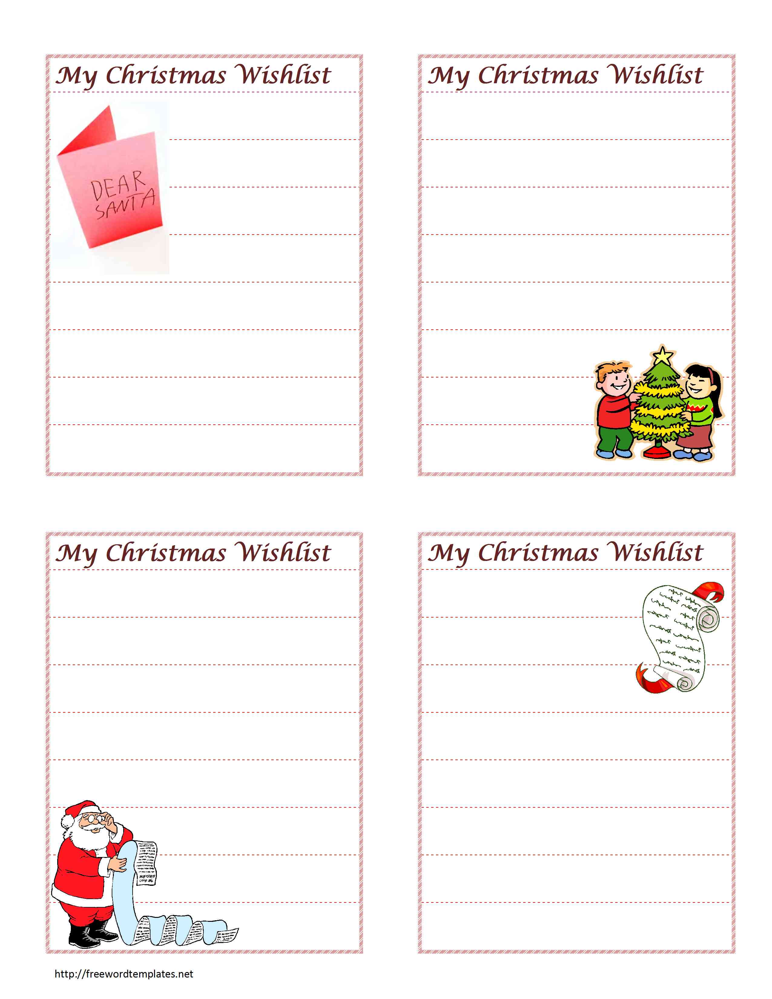 Christmas Wish List Template for MS Word