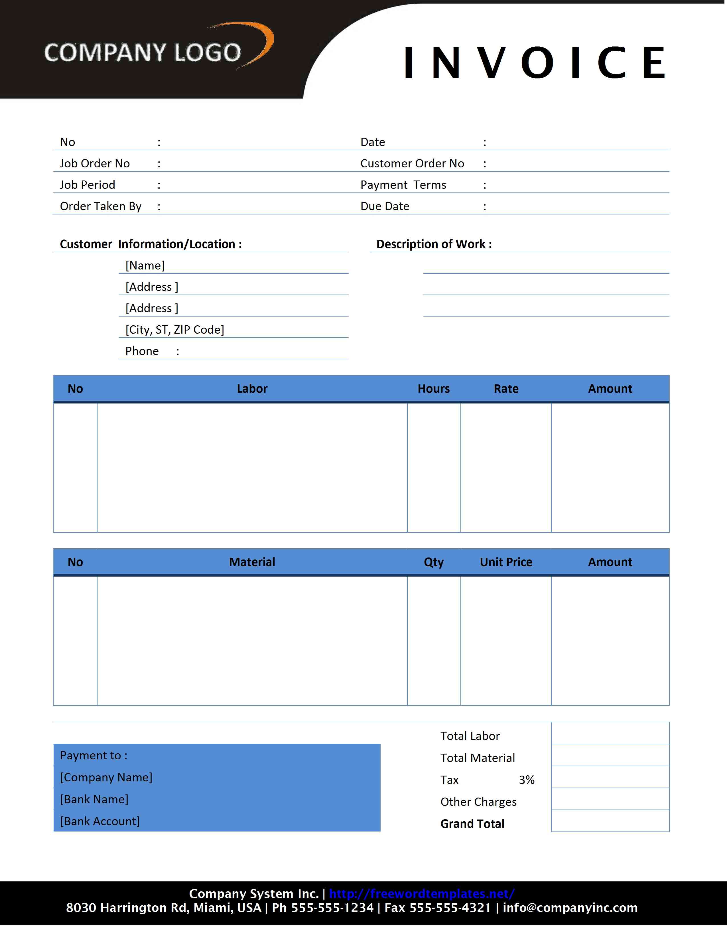 Plumbing Invoice Template for Word