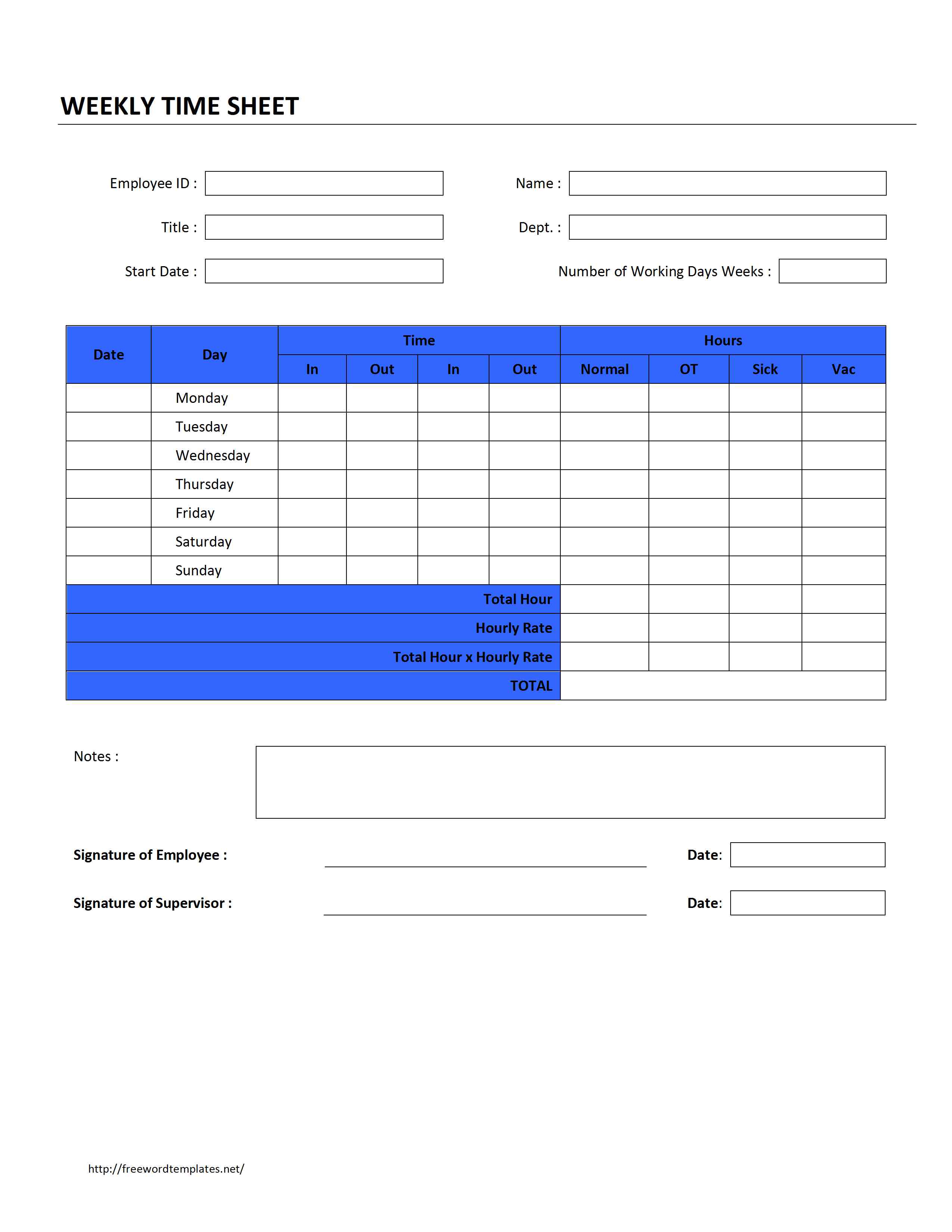 Employee Timesheet Template for Word