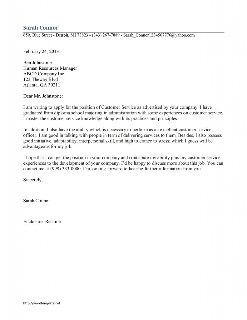 Cover Letter Customer Service from wordtemplate.net