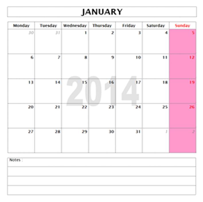 2014 Monthly Calendar Template - MS Word