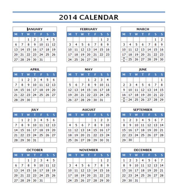 Microsoft Office Word 2013 Monthly Calendar Template