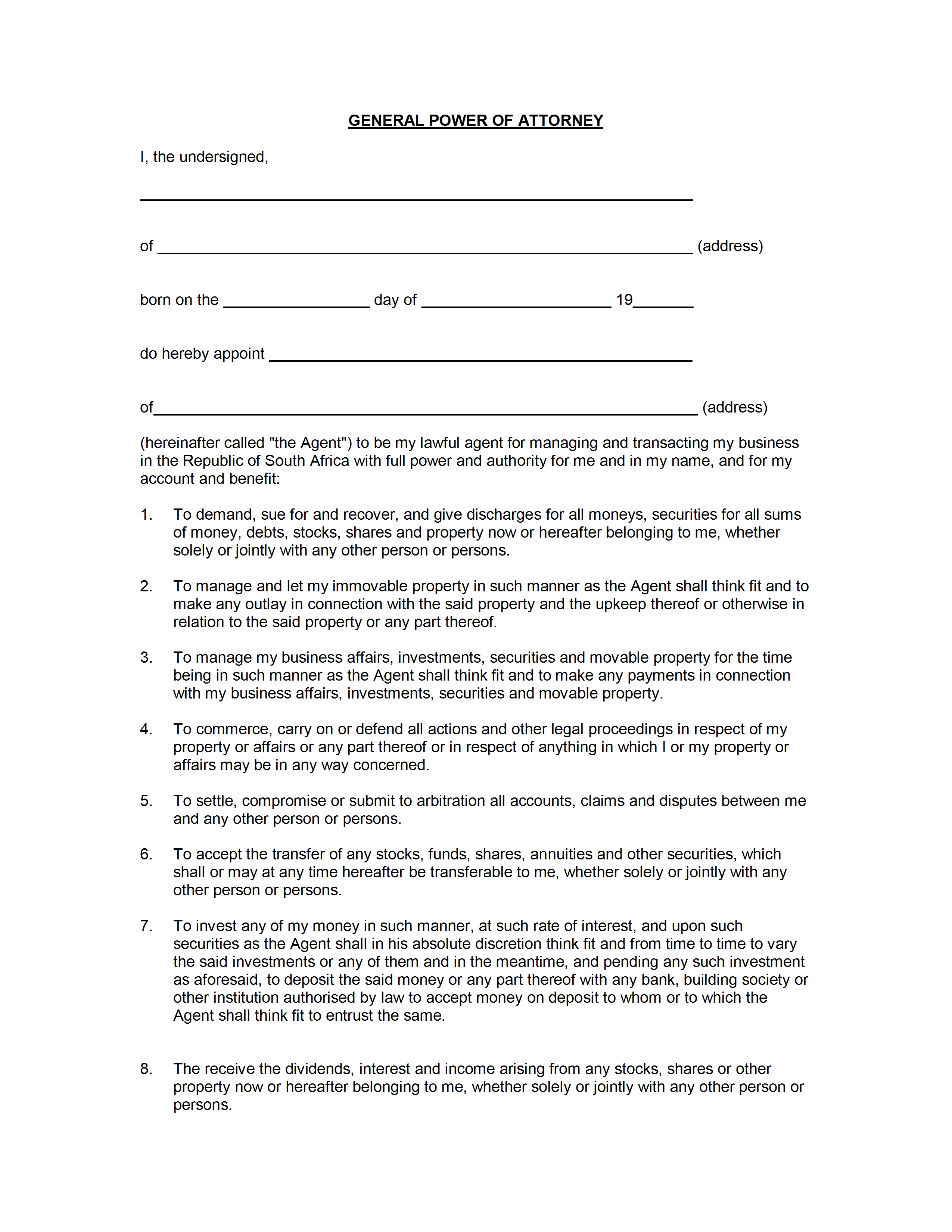 General Power of Attorney Letter Template