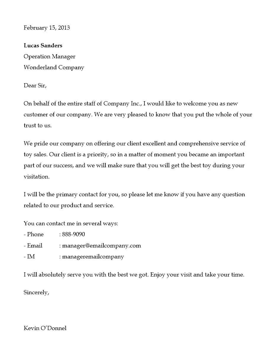 Welcome Letter to New Customer